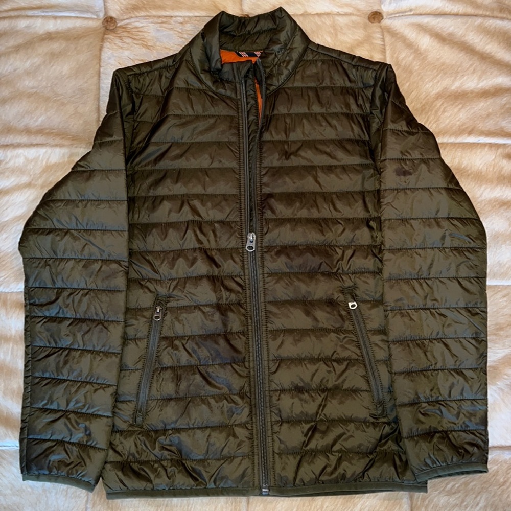 Brooks Brothers lightweight jacket.  Olive/orange.  Medium.
